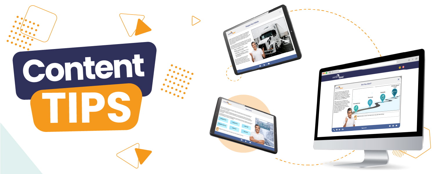 Content Tips with floating tablets displaying CarriersEdge course screenshots