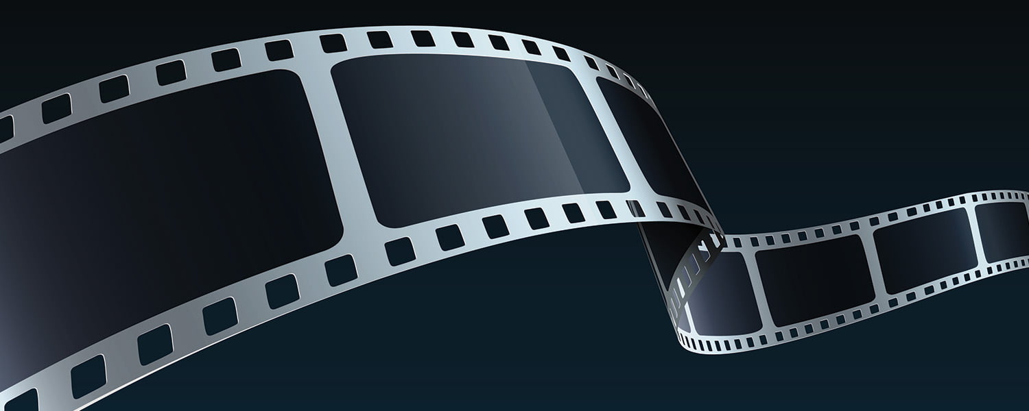 3D film strip cinema on blue background