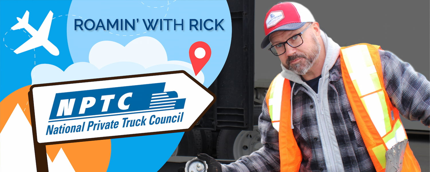 Man in hat and high visibility vest next to national private truck council logo