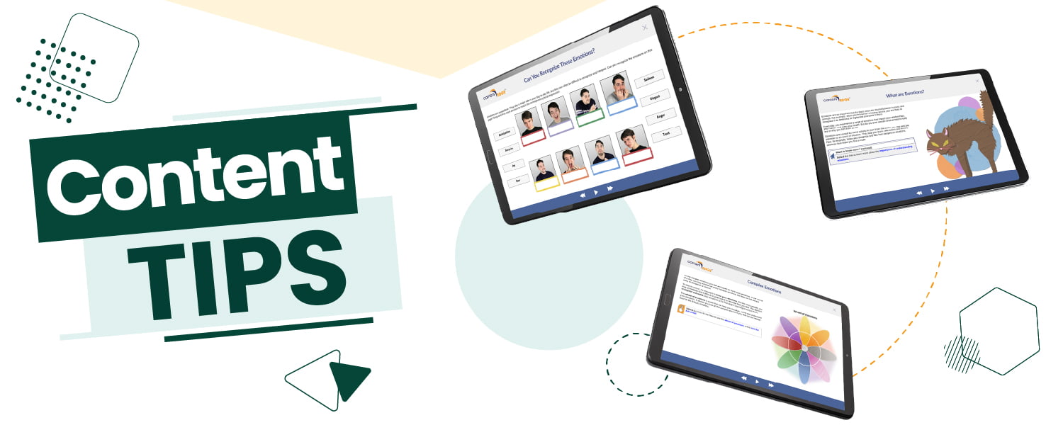 Content Tips with floating tablets displaying CarriersEdge course screenshots